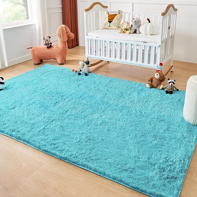 Andency Blue Soft Area Rugs for Living Room Bedroom, 4x6 Fluffy Shaggy Bedside Rug, Non-Slip Large Shag Fuzzy Plush Carpets for Bedroom Kids Dorm Nursery Home Decor Aesthetic