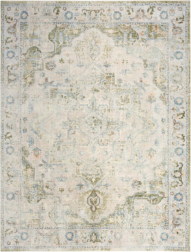 Nourison Home Astra Machine Washable Blue Green 9' x 12' Area Rug - Easy Clean, Non Shedding, Bed Room, Living Room, Dining Room, Kitchen (9' x 12')