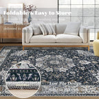 Area Rug 5x7 Washable Rug, Vintage Boho Medallion Rugs Non-Slip Soft Low Pile Large Distressed Rug Indoor Retro Carpet for Living Room Bedroom Dining Room Home Office (Vintage Black, 5'x7')
