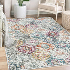 Lahome Moroccan Trellis Washable Small Area Rug, 3x5 Black Rug for Bedroom Living Room, Non-Slip Oriental Accent Throw Carpet for Kitchen Office Entryway Bathroom Office, Aqua/Multi