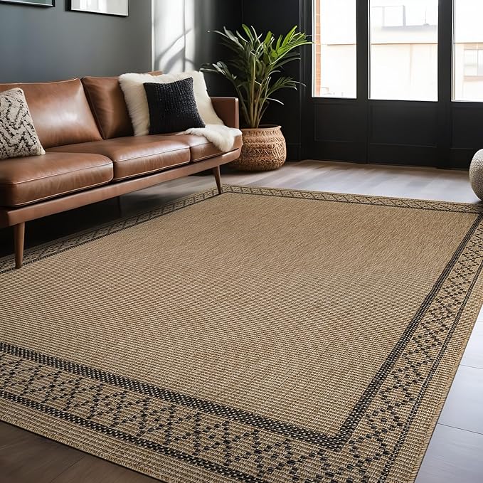 Easy Jute Rugs 6x9 Frame Natural Color Living Room Indoor Outdoor Area Rug for Patio and Kitchen Rug High Traffic Washable Easy to Clean Solid Boho Woven Design Carpet (6 x 9)