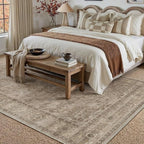 HUGEAR Washable 5x7 Area Rugs Retro Brown Living Room Bedroom Rug Vintage Distressed Non Slip Stain Resistant Low Pile Neutral Throw Carpet for Home Decor
