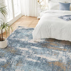 Area Rug Living Room Rugs - 5x7 Washable Soft Indoor Neutral Modern Abstract Low Pile Rug Carpet for Bedroom Dining Room Farmhouse Home Office - Blue Brown