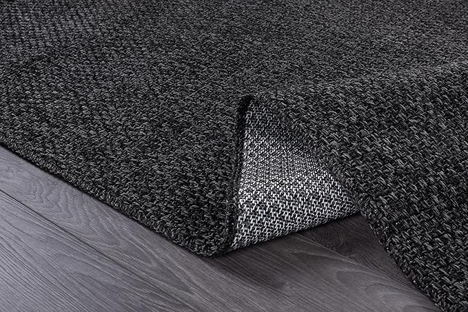 CAMILSON Easy Jute Rug 5x7, Indoor Outdoor Dark Gray Black Farmhouse Area Rugs for Living Room Patio and Kitchen Rug, Solid Boho Woven Design, Easy-Cleaning, Washable Outside Carpet Alfombras (5 x 7)
