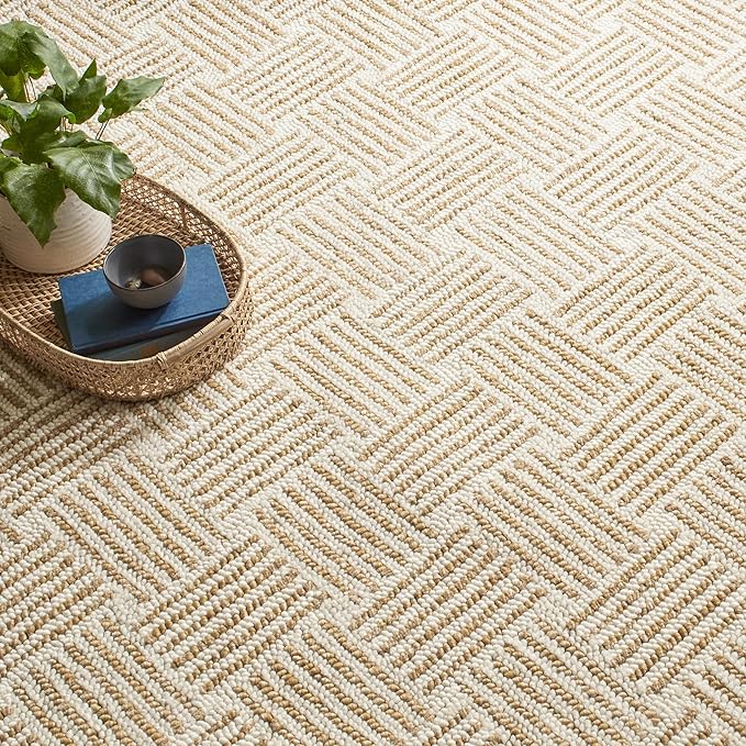Dash & Albert Layers Ochre Hand Hooked Wool Rug, 7.5 X 9.5 Feet, Yellow/Orange Geometric Pattern - Premium Luxury Hotel Quality Soft Breathable Hypoallergenic Machine Washable Easy Care All Season