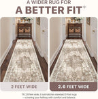 Runner Rug 2'6''x6 Non Slip Machine Washable Vintage Hallway Runner Rug, Low PileLight Weight Rugs for Entryway, Hallway, Kitchen and Corridor, Latte Beige