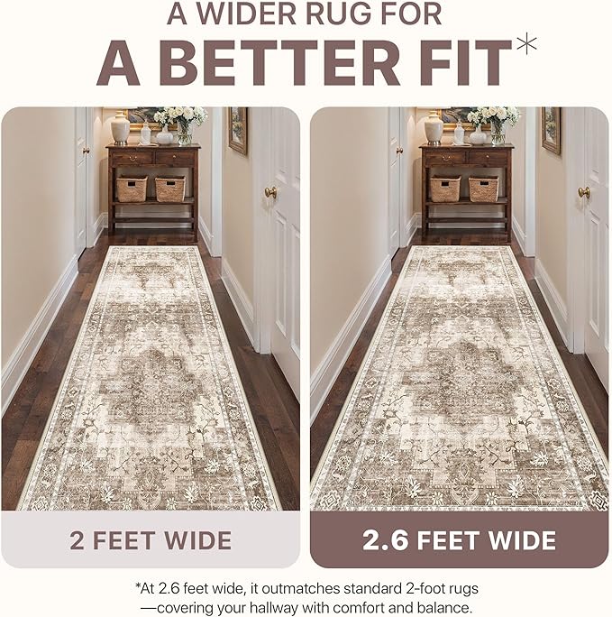 3x5 Area Rugs for Living Room, Machine Washable Non Slip Vintage Rugs, Low Pile Lightweight Print Rug for Bedroom, Dining Room, Home Office, Latte Beige