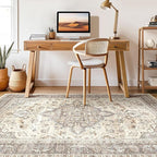 7x9 Area Rug Living Room: Washable Boho Large Neutral Vintage Soft Rugs Stain Resistant Farmhouse Non-Slip Indoor Floor Carpet for Bedroom Nursery Kids Playroom Office Dining Room- Beige Brown