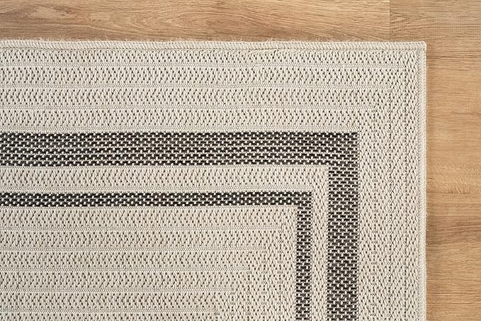 Beverly Rug Easy Jute Bordered Runner Rug 2x7 Washable Durable Indoor Outdoor Area Rugs for Living Dining Room Patio Office Stain Resistant Non Shedding Casual Indoor Outside Carpet 2 x 7 Off-White