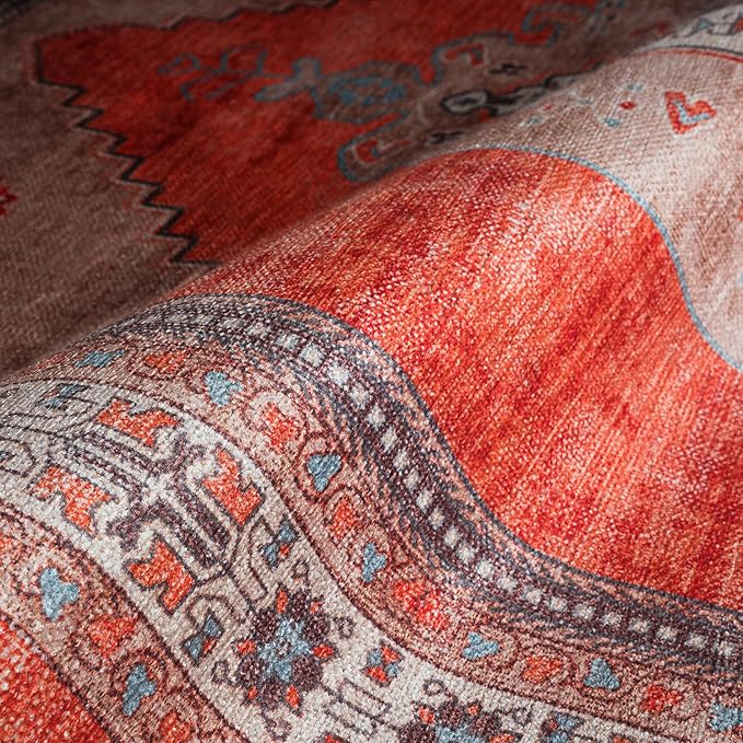 Fame Rugs Turkish Rug. Washable Vintage Oriental Antique Inspired Traditional Doormat Small Modern Area Rugs Luxury Entryway Entry Bedroom Bathroom Kitchen (380TT, 5'9 x 8'9)