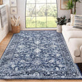 KILOCOCO Area Rug 6x9 Living Room Rug Washable Printed Vintage Floral Non Slip Soft Rubber Backed Indoor Bedroom Rugs for Laundry Room Kitchen Playroom Moroccan Area Rugs, Blue