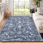 KILOCOCO Area Rug 6x9 Living Room Rug Washable Printed Vintage Floral Non Slip Soft Rubber Backed Indoor Bedroom Rugs for Laundry Room Kitchen Playroom Moroccan Area Rugs, Blue