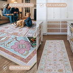 Fame Living Pink Oushak Rug, Modern, Vintage, Turkish, Eclectic, Floral, Pastel, Washable, Oversized, Extra Large Area Rugs for Living Room, Dining, Bedroom, Lounge 9'5"x14'