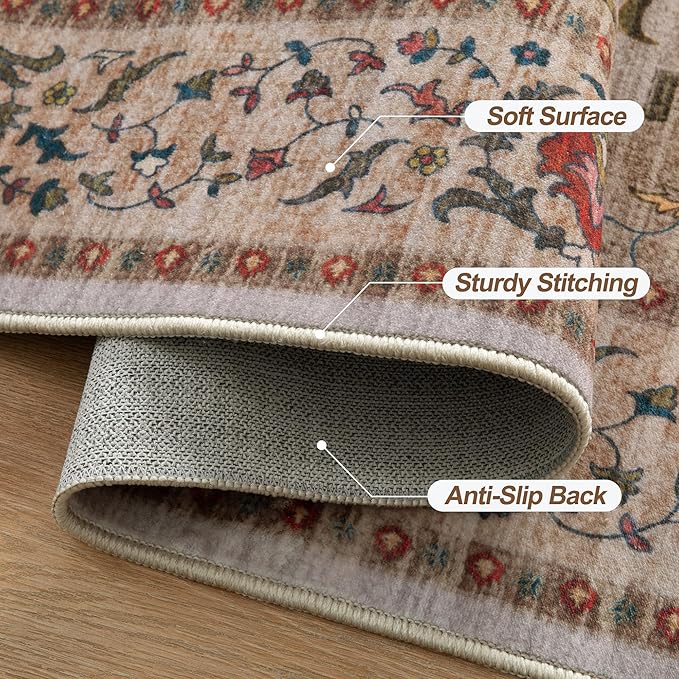 Tangsoo Vintage Small Rug 2x3 Washable Rugs for Entryway Non-Slip Oriental Low Pile Rug for Front Door, Kitchen, Indoor, Accent Throw Small Area Rug, Door Mat for Entrance, Soft Boho Beige/Red