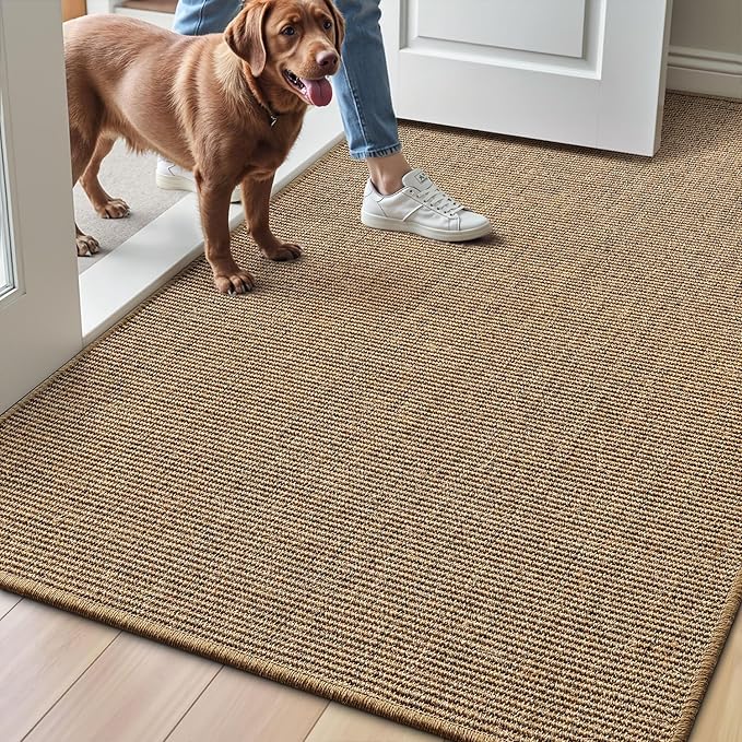 LUMI Handwoven Sisal Door Mat, Non-Slip Durable Entryway Mat, Welcome Front Doormat, Solid Floor Mats for Entrance, 32"x48", Brown Sisal