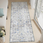 jinchan Kalen Runner Rug 2x7 Washable Area Rug Soft Vintage Hallway Indoor Floor Mat Thin Retro Distressed Carpet Blue Floral Country Non Slip Bathroom Kitchen Bedroom Living Room