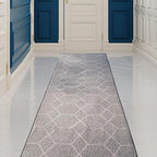 Custom Made Runner Rug for Kitchen Foyer Hallway Entry Choose Your Length Size 26 Inch Wide Geometric Lattice Design Grey Color (3 feet x 26 inch)