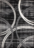 Rugshop Modern Wavy Circles Design Area Rug, Carpet with Jute Backing for Living Room, Dining Room, or Office, Black, 7'10" x 10'2"