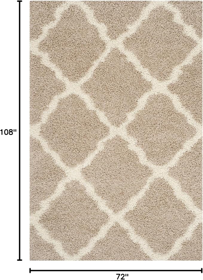 SAFAVIEH Dallas Shag Collection Area Rug - 6' x 9', Beige & Ivory, Trellis Design, Non-Shedding & Easy Care, 1.5-inch Thick Ideal for High Traffic Areas in Living Room, Bedroom (SGD257D)