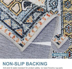 Bavni Washable Rug 8x10 Area Rug for Living Room Bedroom Dining, Washable Vintage Print Carpet, Ultra-Thin Chenille Low Pile Lightweight Rug with Non Slip Backing, Blue/Orange