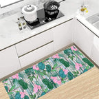 Tropical Runner Rug 2.6x10 ft - Floral & Leaf Print, Pink Flowers & Greenery - Non-Slip Easy Clean - Hallway, Living Room, Bedroom - Bohemian Watercolor Style