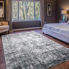 Area Rug 5×7, Vintage Boho Rug,Ultra-Soft Low Pile, Washable, Non Slip,Stain Resistant Printed Carpet for Living Room Bedrooms Playroom Office Kitchen, Dark Stone