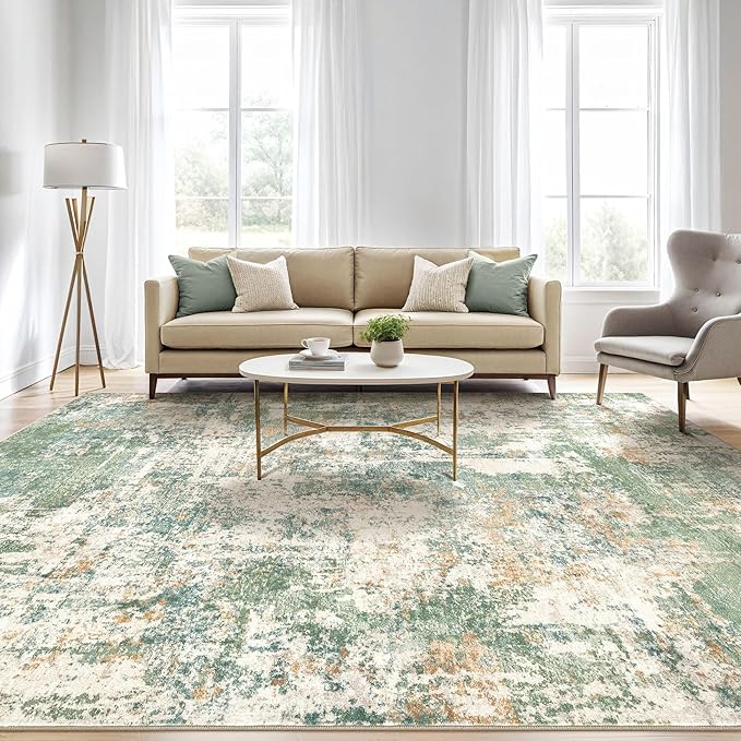 6x8 Area Rug Living Room: Washable Large Abstract Soft Green Rug Stain Resistant Indoor Floor Non-Slip Accent Carpet for Men Modern Home Enthusiasts Aged 25-45 - Bedroom Office Playroom