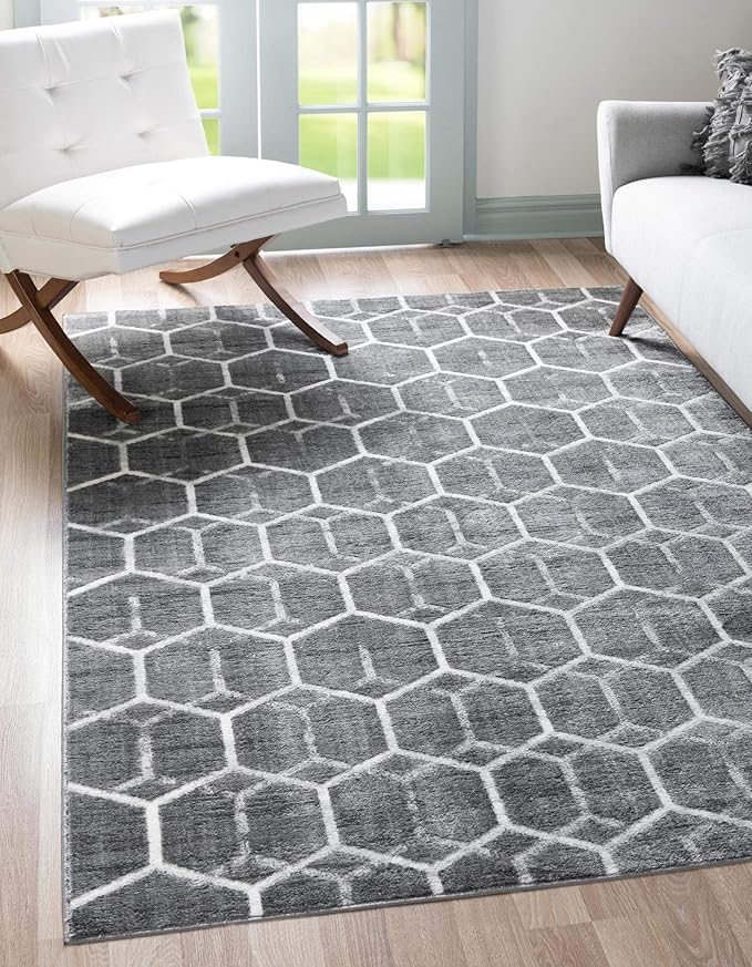 Rugs.com Lattice Trellis Collection Rug – 9' x 12' Gray Low-Pile Rug Perfect for Living Rooms, Large Dining Rooms, Open Floorplans