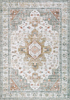 Moynesa Ultra-Thin Washable Area Rug - 5x7 Rugs for Living Room Washable Rugs for Bedroom Soft Office Mat, Printed Low Pile Accent Dining Room Carpet for Basement Nursery Playroom, Beige/Gold