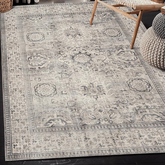 ReaLife Rugs Machine Washable Area Rug - Living Room Bedroom Bathroom Kitchen Entryway Office - Padded Low Pile Stain Resistant Premium - Boho Farmhouse Vintage - Paz - Beige Gray Ivory 5' x 7'