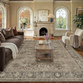 8x10 Brown Washable Area Rug for Living Room Bedroom Neutral Vintage Soft Non Slip Rug Low Pile Distressed Carpet for Dining Room Nursery Office Indoor