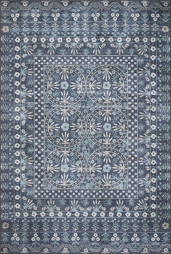 Loloi Rifle Paper Co. Maison Collection MAO-03 Rosette Blue 2'-6" x 7'-6", .19" Pile Height, Runner Rug