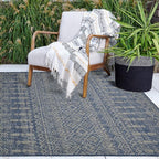 FH Home Flat Woven Outdoor Rug - Waterproof, Easy to Clean, Stain resistant - Premium Polypropylene Yarn - Boho Moroccan - Patio, Deck, Porch, Balcony, Laundry Room - Dakar - Blue - 3ft 11in x 5ft 6in