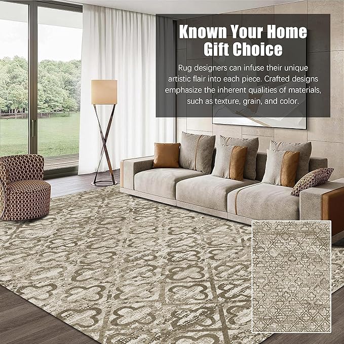 RUGSURE Washable Area Rugs, 8' x 10' - 1/6 Thick - Stain & Water Resistant Non-Slip - Perfect Resistant Rug for Living Room, Bedroom, Nursery, Pet & Child Friendly, Vibrant Colors Rugs, Brown