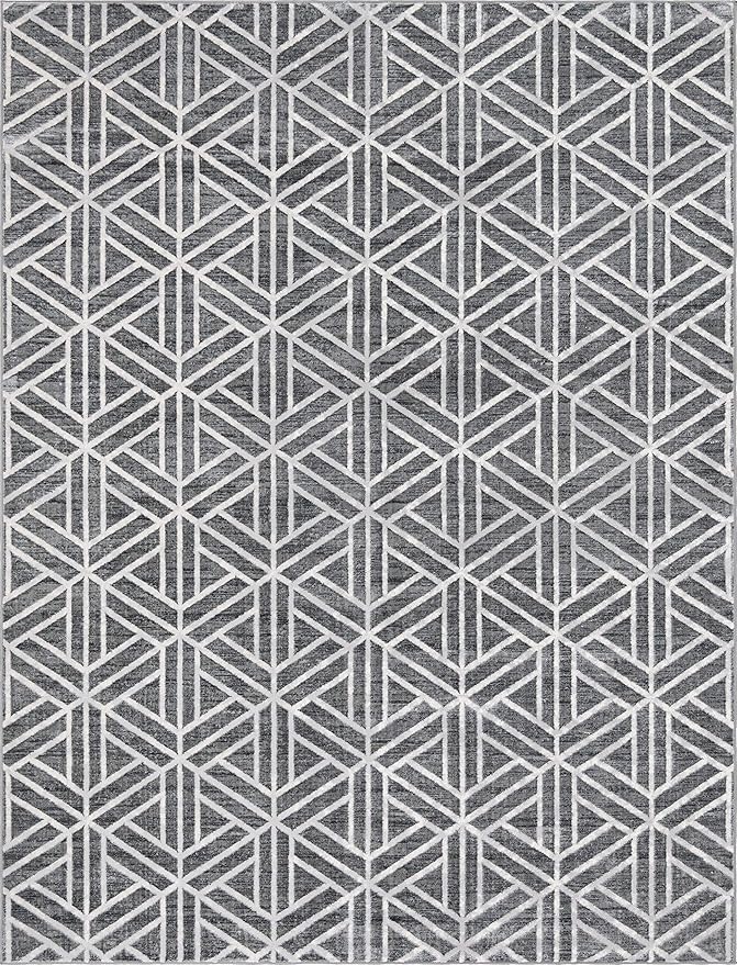 Rugs.com Lattice Trellis Collection Rug – 9' x 12' Gray Low-Pile Rug Perfect for Living Rooms, Large Dining Rooms, Open Floorplans
