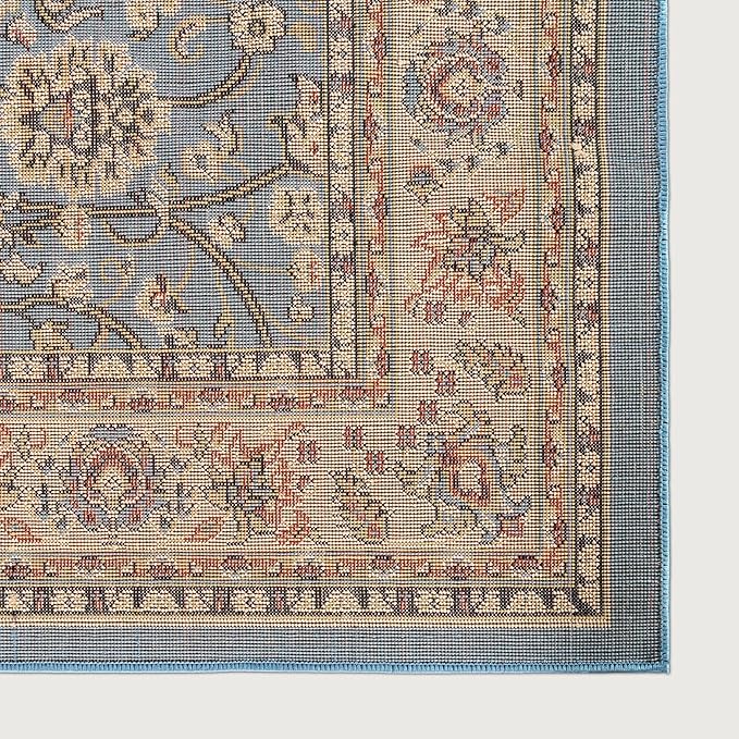 Rugs.com Yasmin Collection Rug – 8 Ft Square Light Blue Medium Rug Perfect for Living Rooms, Kitchens, Entryways