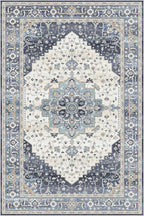 Dripex Vintage Washable Area Rug - 5x8 Distressed Rugs for Living Room Bedroom Oriental Medallion Floral Print Carpet Low-Pile Indoor Soft Non-Slip Accent Rug Farmhouse Office Home Decor