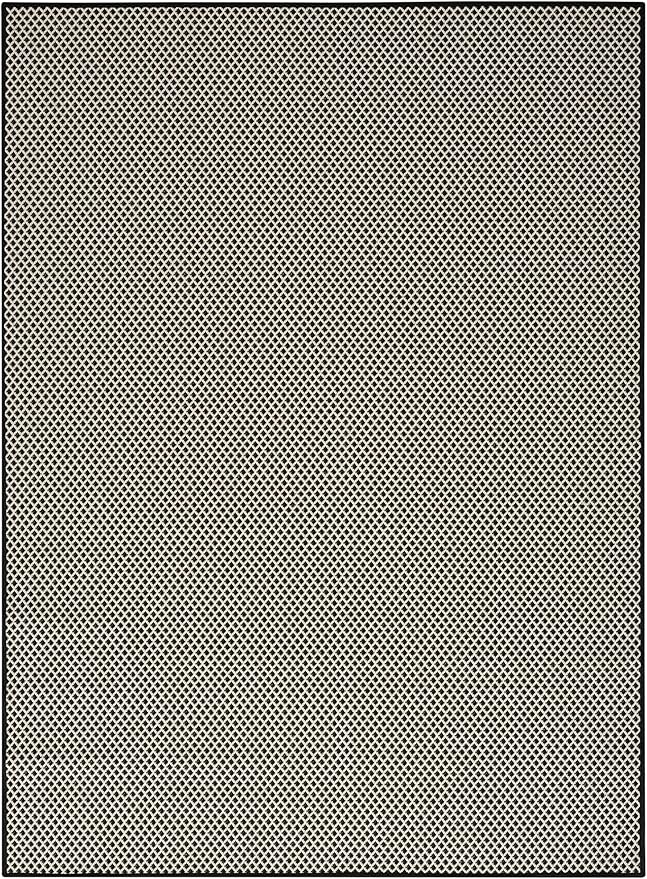Nourison Home Courtyard Black White 5' x 7' Area Rug - Easy Clean, Non Shedding, Bed Room, Living Room, Dining Room, Kitchen (5' x 7')