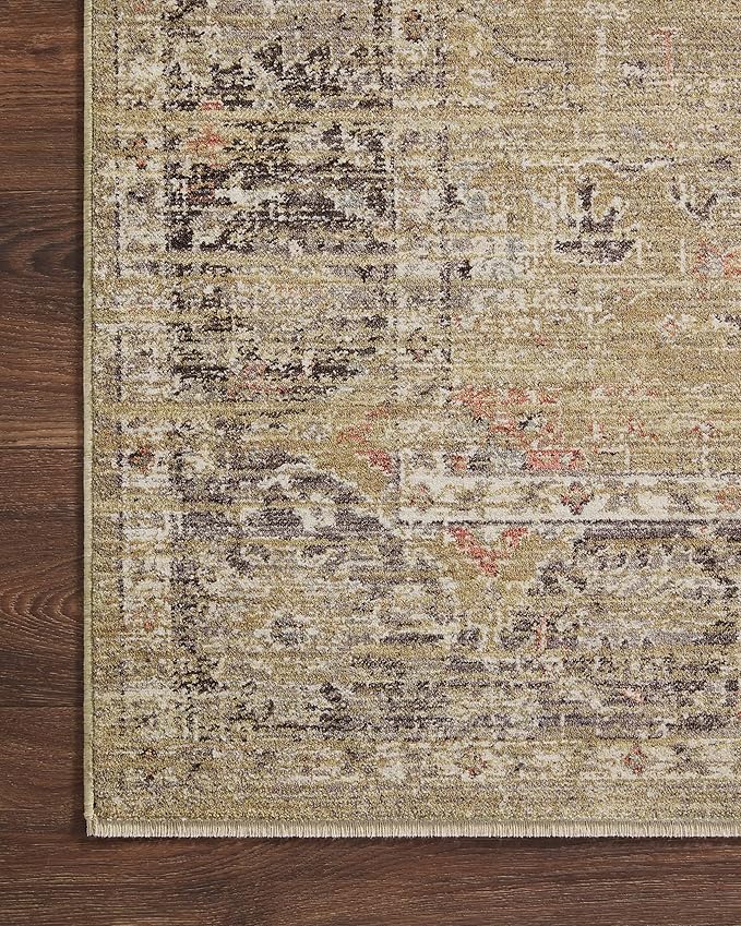 Loloi Magnolia Home by Joanna Gaines Millie Collection MIE-03 Gold/Charcoal 7'-10" x 7'-10", .25" Pile Height, Round Area Rug