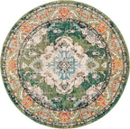 SAFAVIEH Monaco Collection Area Rug - 11' Round, Forest Green & Light Blue, Medallion Distressed Design, Non-Shedding & Easy Care, Ideal for High Traffic Areas in Living Room, Bedroom (MNC243F)