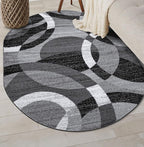 Rugshop Gray Modern Geometric Oval Rug, Abstract Circles, High-Traffic, Non-Shedding, for Living Room, Bedroom and Home Office, 5' x 7' Oval