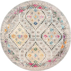 SAFAVIEH Madison Collection Area Rug - 9' Round, Grey & Yellow, Boho Diamond Distressed Design, Non-Shedding & Easy Care, Ideal for High Traffic Areas in Living Room, Bedroom (MAD418F)