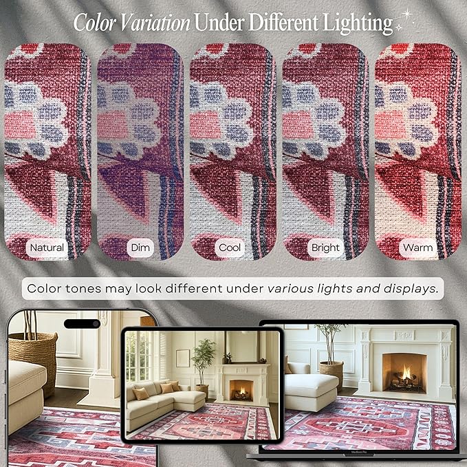 Fame Rugs Turkish Rug. Washable Vintage Oriental Antique Inspired Traditional Doormat Small Modern Area Rugs Luxury Entryway Entry Bedroom Bathroom Kitchen (378RR, 2'5 x 5')
