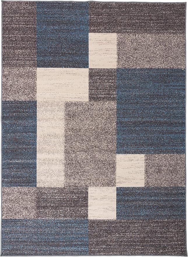 Rugshop Contemporary Blue Geometric Boxes Non-Slip Area Rug Non-Shedding for Living Room, Dining Room and Office, 9' x 12'