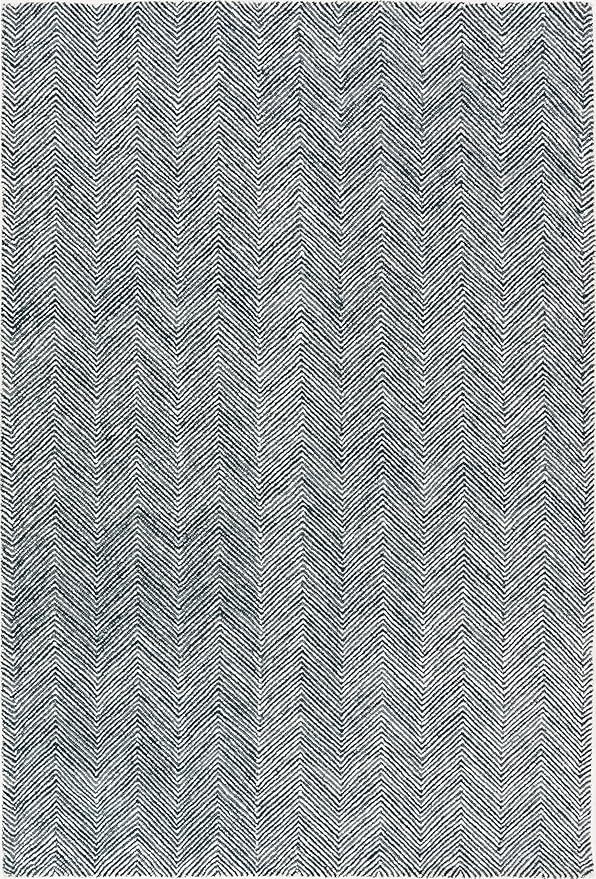 Modern Herringbone Chevron Collection Handcrafted Wool Area Rug - Durable, Zigzag Pattern, for High Traffic, Contemporary Design for Living Room, Bedroom, Dining Room Decor (Denim Blue, 7' x 9')
