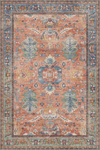 Bavni Washable Rug-6x9 Area Rugs for Bedroom Non-Slip, Ultra Thin Low Pile Living Room Rug, Modern Printed Decorative Rug for Dinning Room Office, Terracotta/Blue