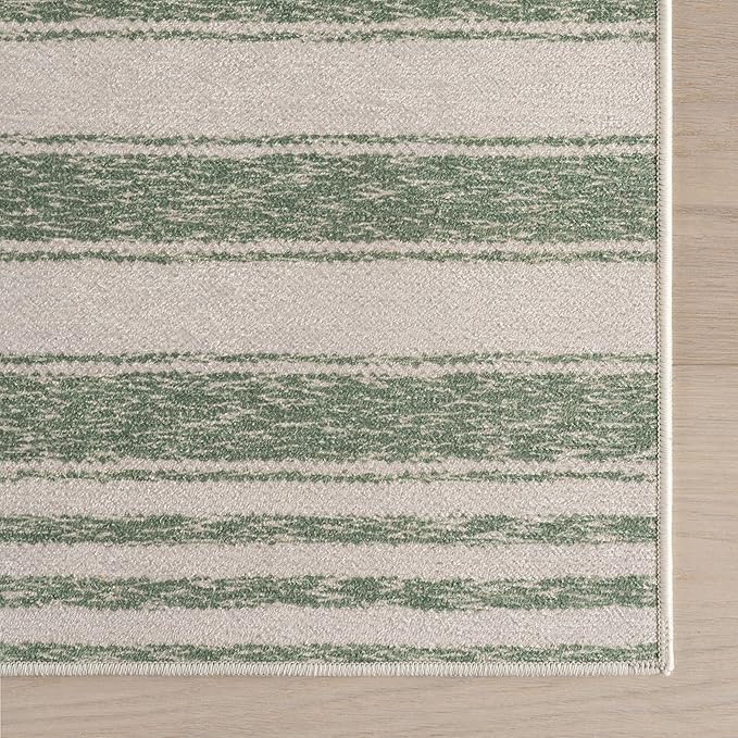Dash & Albert Xaren Green Machine Washable Rug, Runner-2.5 X 8 Feet, Green/Grey Stripe Pattern