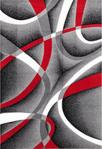 2305 Gray Black Red White Swirls 6'5 x 9'2 Modern Abstract Area Rug Carpet