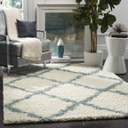 SAFAVIEH Dallas Shag Collection Accent Rug - 4' x 6', Ivory & Light Blue, Trellis Design, Non-Shedding & Easy Care, 1.5-inch Thick Ideal for High Traffic Areas in Foyer, Living Room, Bedroom (SGD257J)
