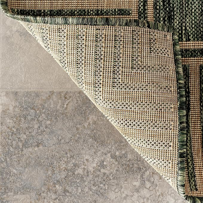 Nuloom Asha Green/Brown, 8' x 10', Casual, Striped Border, Soft and Cozy, High Traffic, Stain Resistant, Easy Clean, Durable Area Rug for Indoor/Outdoor Patio, Deck, Porch, Garden, Courtyard
